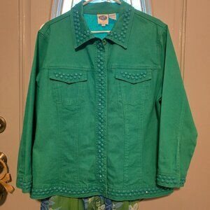 💖 DG2 Studded Kelly-Green Jean Jacket Size L